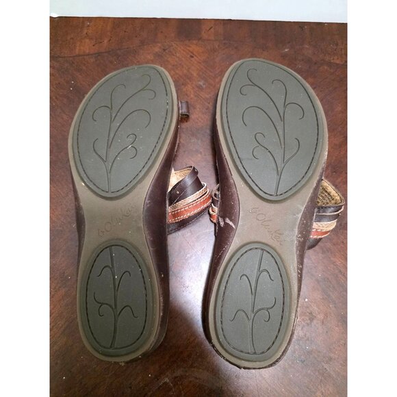OLUKAI Women's Handcrafted Brown Leather Slip-On Sandals With Toe Loop & Embosse - Picture 7 of 10